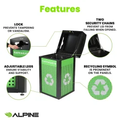 GS Series Steel Trash Can & Recycling Bin Combo, 40 Gallon, Green (ALP471-40-GS-M)<Alpine Industries Hot