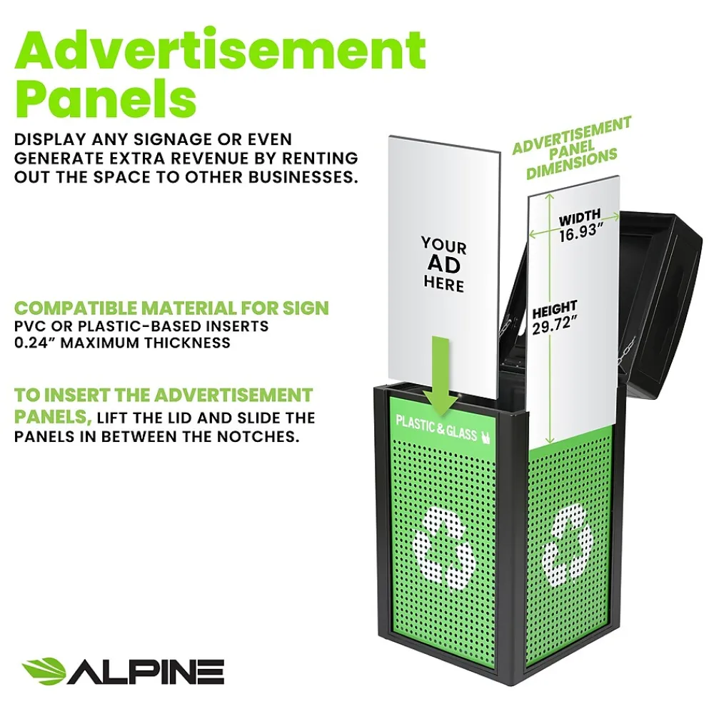 GS Series Steel Recycling Bin, 80 Gallon, Green (ALP471-40-GSCM-MK)<Alpine Industries Outlet