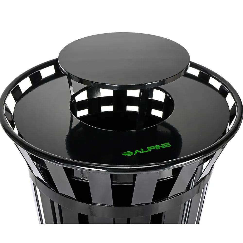 Metal Slatted Outdoor Commercial Trash Can with Rain Bonnet Lid and Liner, , 38 Gal. (479-38-1)<Alpine Industries Clearance