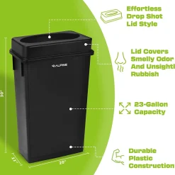 Plastic Indoor Slim Commercial Trash Can with Lid, 23 Gallon, Black (477-BLK-PKG1)<Alpine Industries Discount