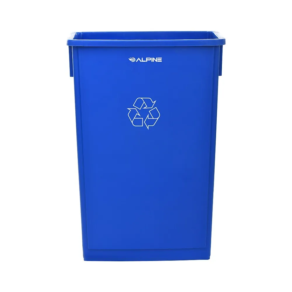 Polypropylene Commercial Indoor Trash Can with Swing Lid and Dolly, 23-Gallon, Blue (ALP477-BLU2-PKD)<Alpine Industries Clearance