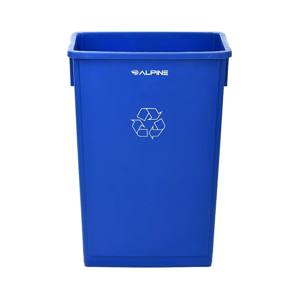 Polypropylene Commercial Indoor Trash Can with Swing Lid and Dolly, 23-Gallon, Blue (ALP477-BLU2-PKD)<Alpine Industries Clearance