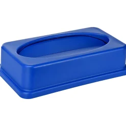 Polypropylene Commercial Indoor Trash Can with Swing Lid and Dolly, 23-Gallon, Blue (ALP477-BLU2-PKD)<Alpine Industries Clearance