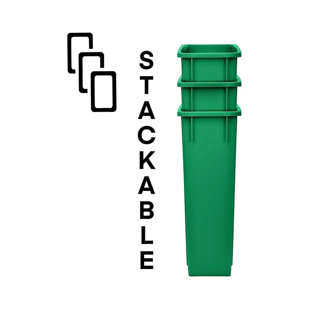 Polypropylene Recycling Bin with Swing Lid and Dolly, 23-Gallon, Green (ALP477-GRN1-PKD)<Alpine Industries New