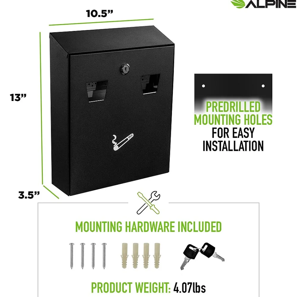 Stainless Steel Outdoor Cigarette Receptacle, 1 Gallon, Black (490-01-BLK)<Alpine Industries Discount