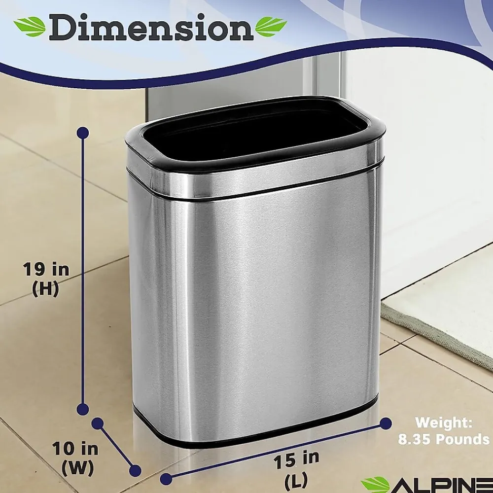 Stainless Steel Indoor Trash Can, 5.3 Gallon, Silver, 2/Pack (470-20L-2PK)<Alpine Industries New