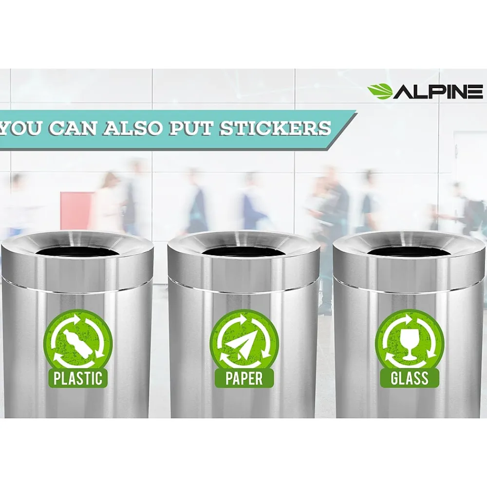 Stainless Steel Indoor Trash Can with Open Lid, 50-Gallon, 2/Pack (ALP475-50-2PK)<Alpine Industries Hot