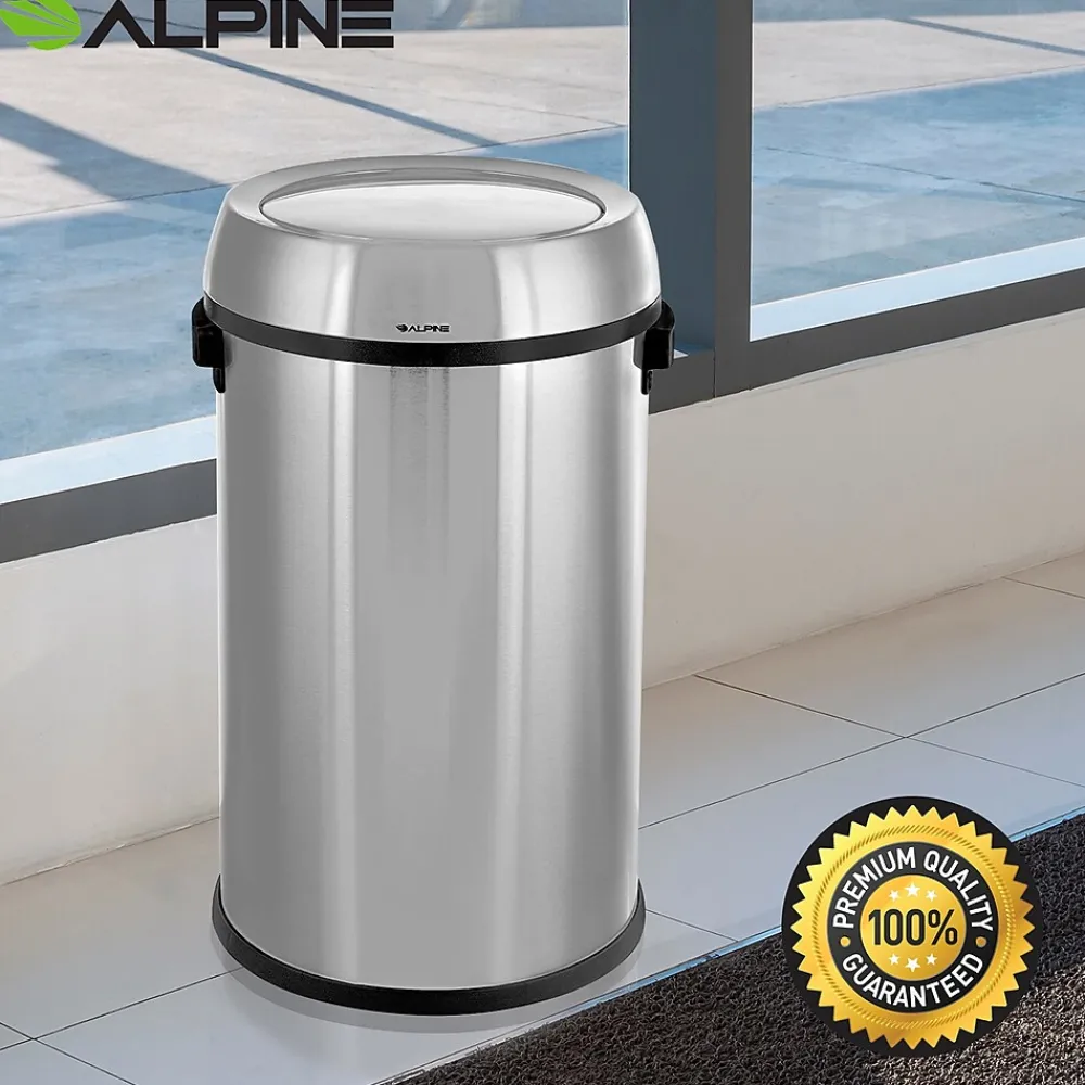 Stainless Steel Trash Can with Swing Lid, 17-Gallon (ALP470-65L-1)<Alpine Industries Online