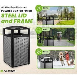 Steel Outdoor Commercial Trash Can with Ashtray Dome Lid, 40-Gallon, Silver, 2/Pack (ALP472-40-SIL-2PK)<Alpine Industries Discount