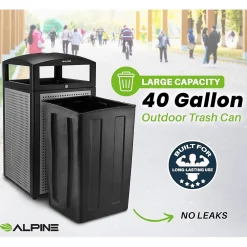 Steel Outdoor Commercial Trash Can with Ashtray Dome Lid, 40-Gallon, Silver, 2/Pack (ALP472-40-SIL-2PK)<Alpine Industries Discount