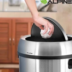 Three-Stream Trash/Compost/Recycling Station, 51-Gallon, Stainless Steel (ALP470-65L-1-R-T-CO)<Alpine Industries Clearance