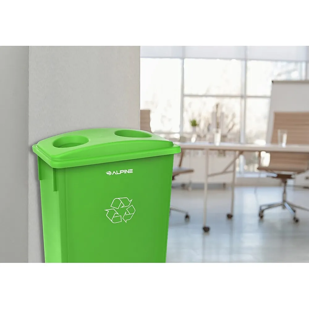 Alpine Polypropylene Can with Bottle Recycling Lid, 23-Gallon, Lime Green, 3/Pack (4778-3-LGRN-3)<Alpine Industries New