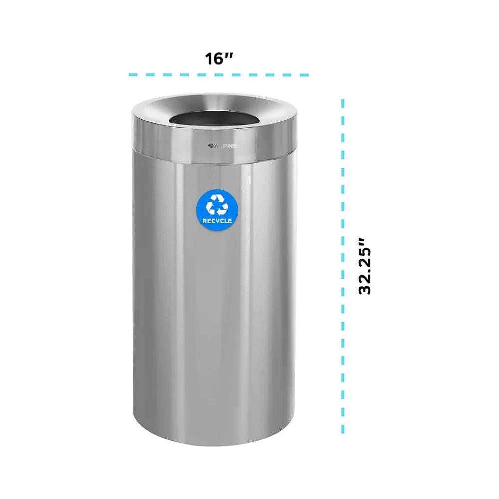 Alpine Single-Stream Recycling Station, 27 Gallon, Stainless Steel (ALP475-27-R)<Alpine Industries Clearance