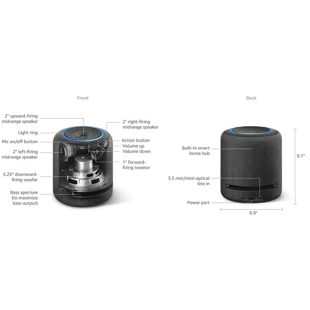 Amazon Studio Zigbee, Wi-Fi, Bluetooh Wireless Smart Speaker, Charcoal (B07G9Y3ZMC)