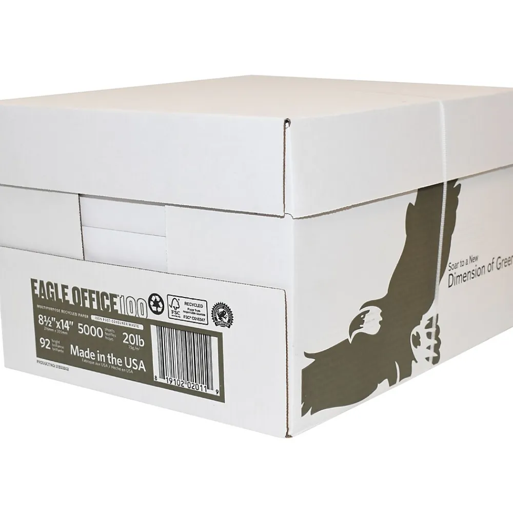 Multipurpose Paper*American Eagle 100% Recycled 8.5" x 14" Multipurpose Paper, 20 lbs., 92 Brightness, 500/Ream, 5 Reams/Carton (31550502CT)