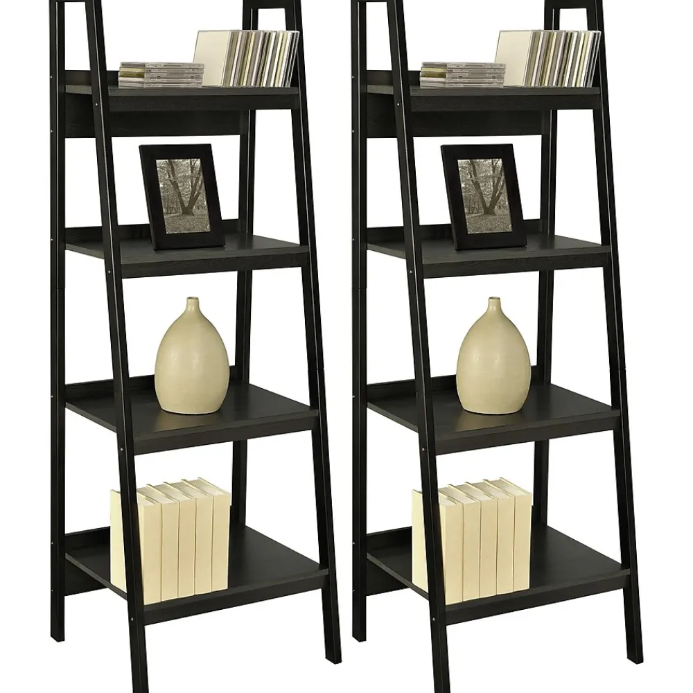 Bookcases*DHP Ameriwood Home Lawrence 60"H 4-Shelf Ladder Bookcase Bundle, Black (9482096)