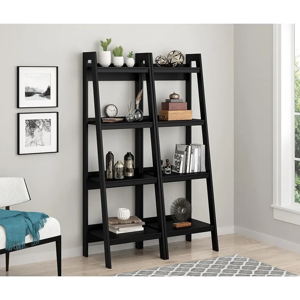 Bookcases*DHP Ameriwood Home Lawrence 60"H 4-Shelf Ladder Bookcase Bundle, Black (9482096)
