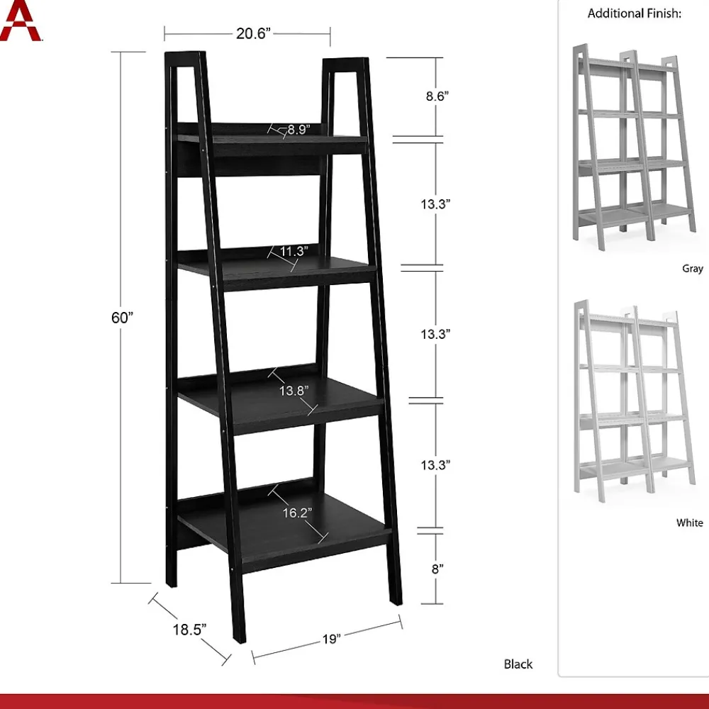 Bookcases*DHP Ameriwood Home Lawrence 60"H 4-Shelf Ladder Bookcase Bundle, Black (9482096)