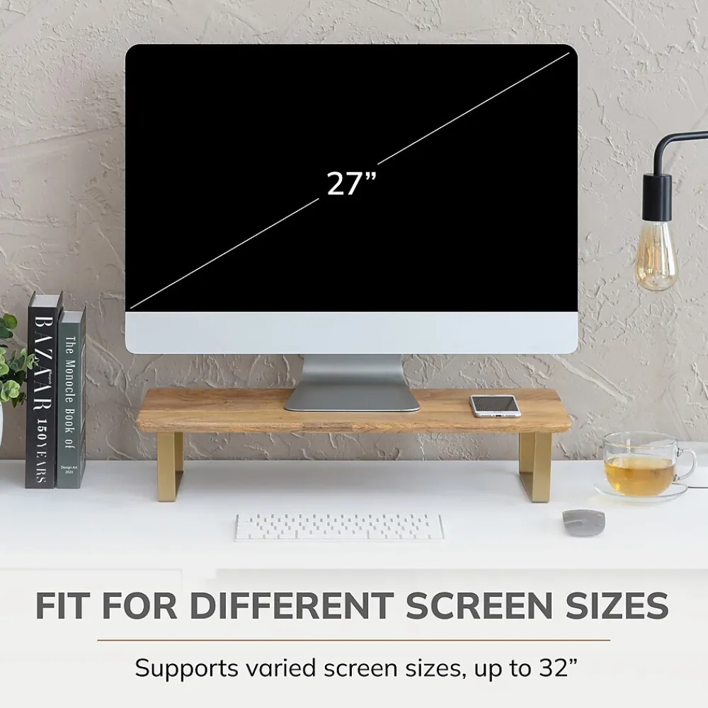 Clearance Anji Mountain Mango Wood & Metal Monitor Stand, Up to 32" Monitor, and Gold (MS-MNG-06GLD) Natural Wood