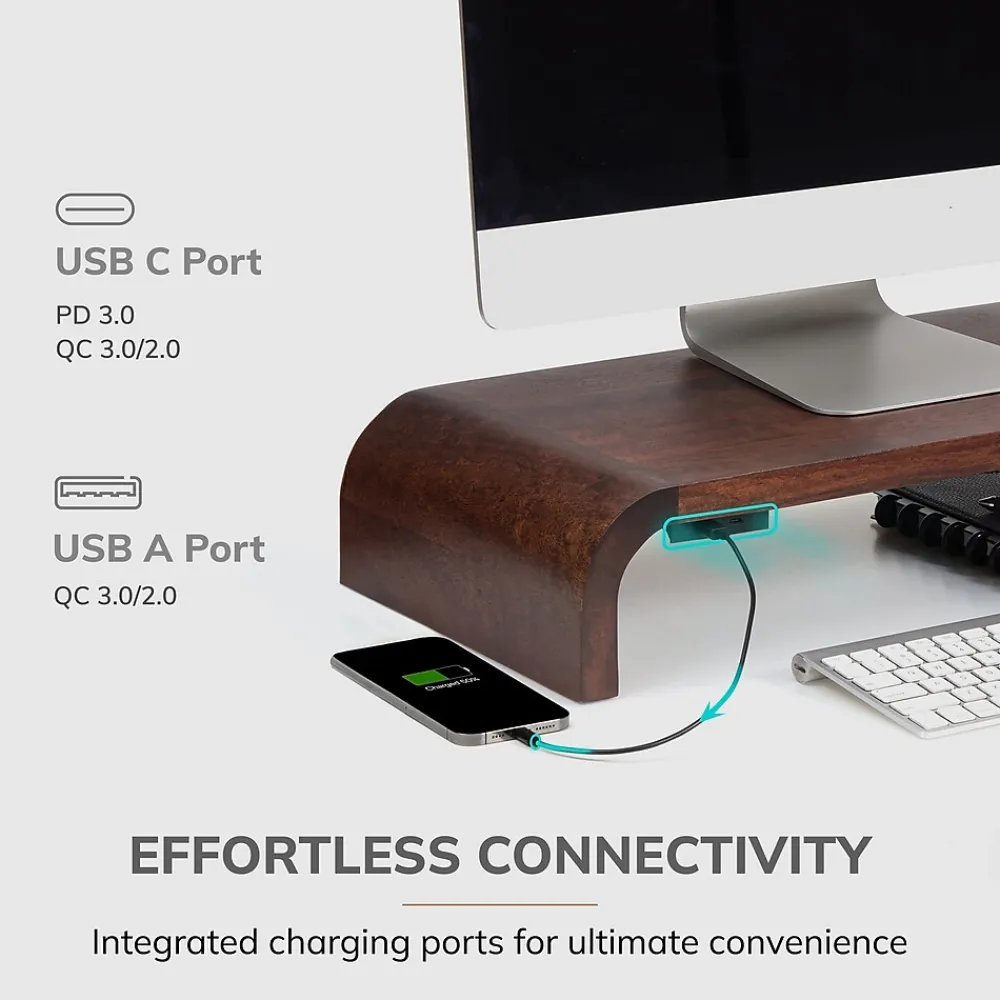 Sale Anji Mountain Mango Wood Monitor Stand with Two USB Ports, Up to 32" Monitor, (MS-CRV-WAL-P) Walnut