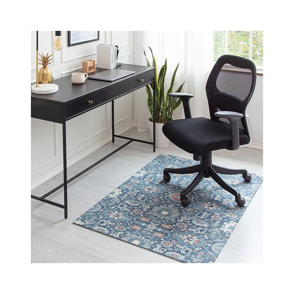 Chair Mats*Anji Mountain Rug'd Alta Carpet & Hard Floor Chair Mat, 36" x 48", Blue/Ivory Polyester (AMB9033)
