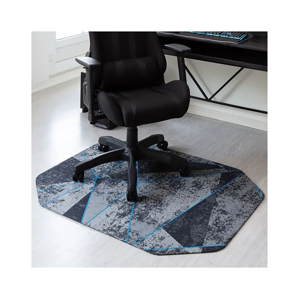 Chair Mats*Anji Mountain Rug'd Cracked Ice Carpet & Hard Floor Gaming Chair Mat, 36" x 48", Gray/Blue (AMB9100)