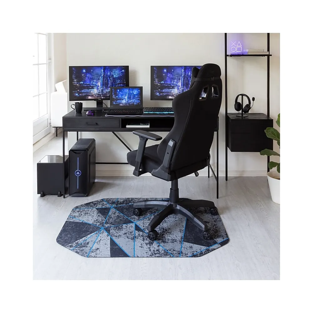 Chair Mats*Anji Mountain Rug'd Cracked Ice Carpet & Hard Floor Gaming Chair Mat, 36" x 48", Gray/Blue (AMB9100)