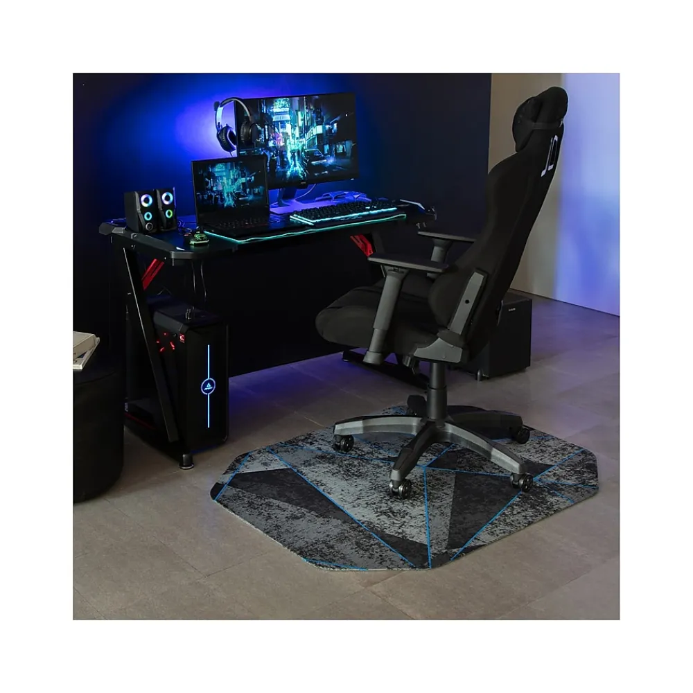 Chair Mats*Anji Mountain Rug'd Cracked Ice Carpet & Hard Floor Gaming Chair Mat, 36" x 48", Gray/Blue (AMB9100)