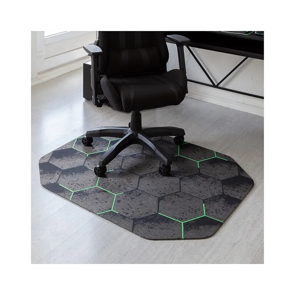 Chair Mats*Anji Mountain Rug'd Kaleidoscope Carpet & Hard Floor Chair Mat, 36" x 48", Gray/Green (AMB9110)