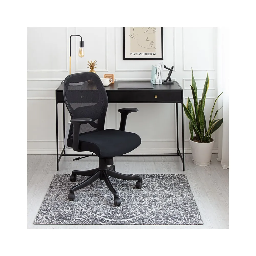 Chair Mats*Anji Mountain Rug'd La Cienega Carpet & Hard Floor Chair Mat, 36" x 48", White/Black Polyester (AMB9032)