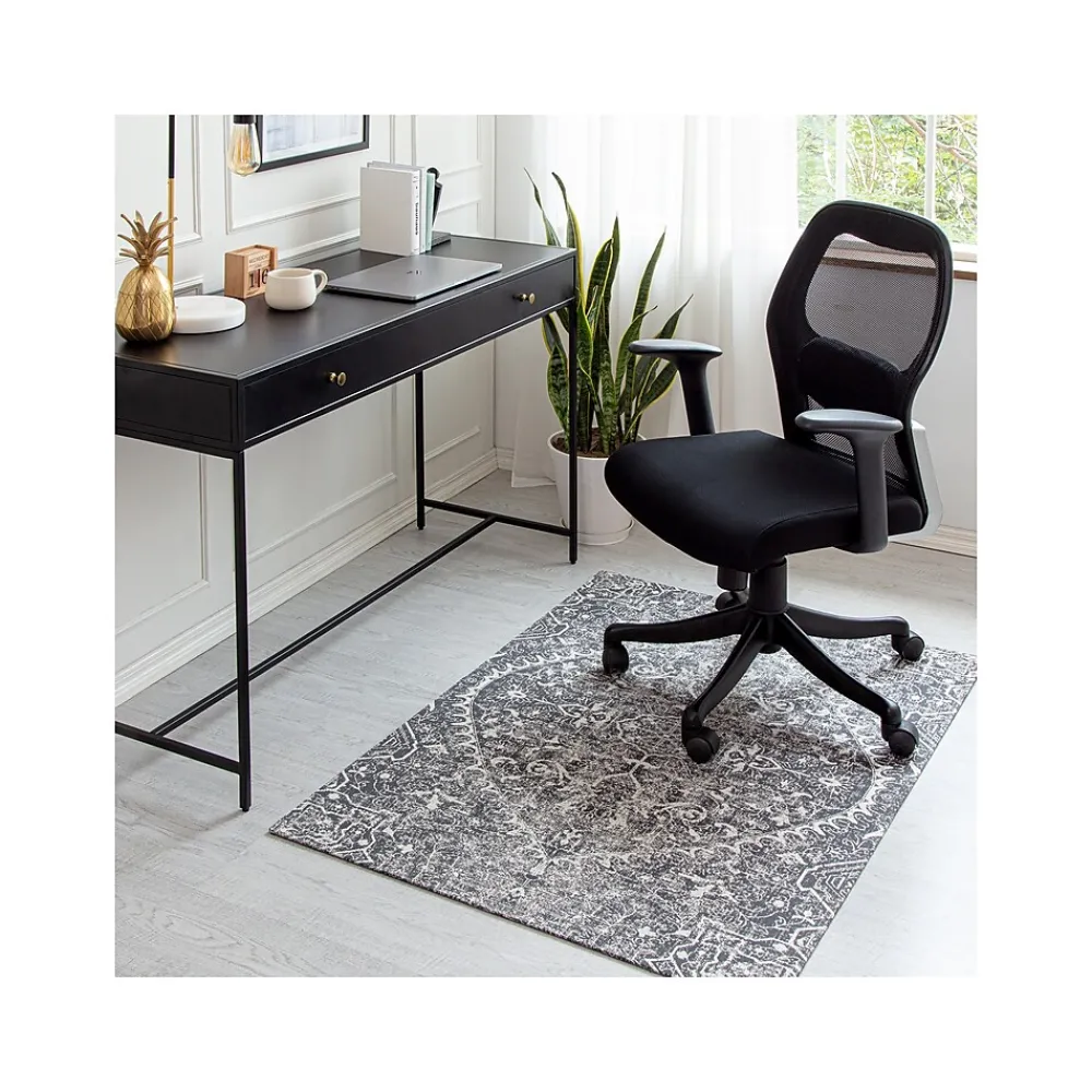 Chair Mats*Anji Mountain Rug'd La Cienega Carpet & Hard Floor Chair Mat, 36" x 48", White/Black Polyester (AMB9032)