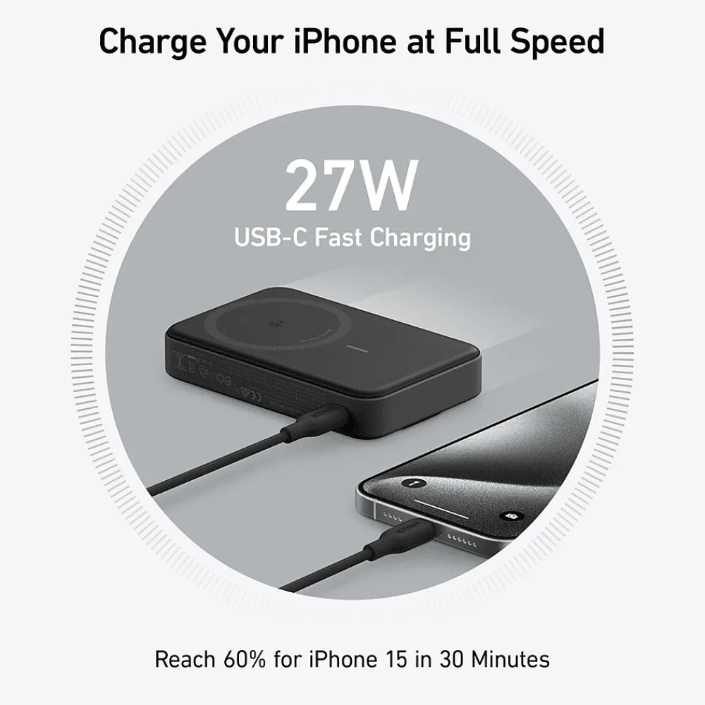 MagGo MagSafe Wireless USB-C Power Bank for iPhone 12 and later, 10,000 mAh, Black (A1654H11-1)<Anker