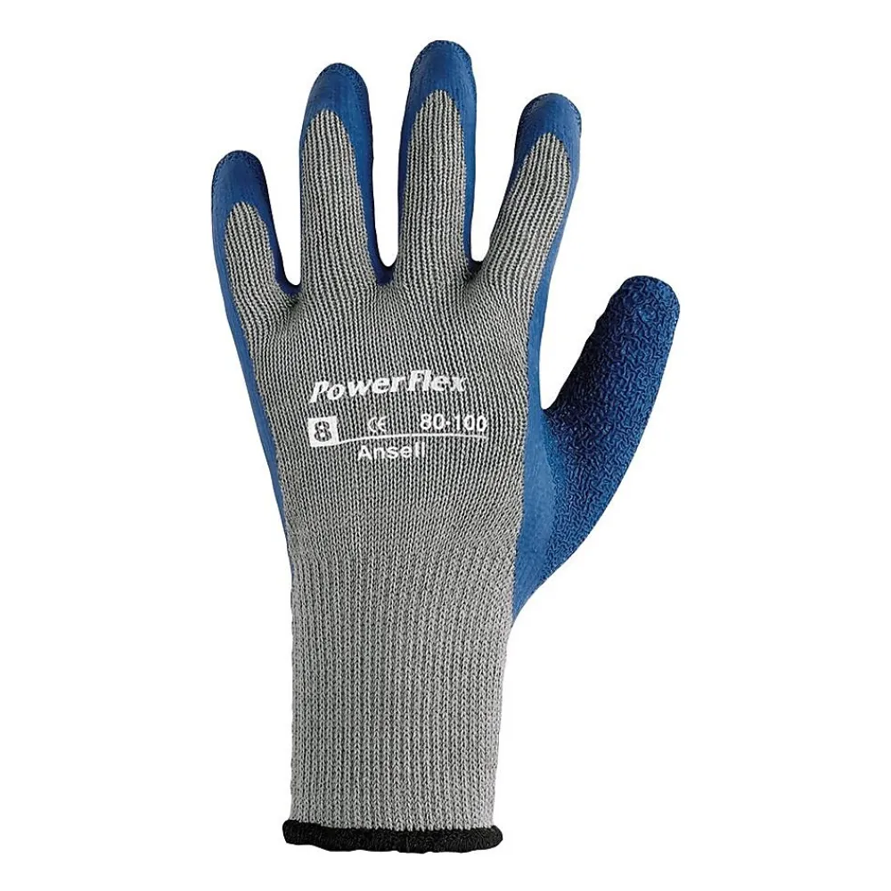 Ansell 80-100 Poly/Cotton/Natural Rubber Gray/Blue Latex Gloves, Size Group 8, 12/Pair