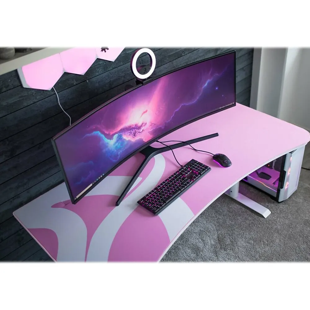 Computer Desks*Arozzi Arena 63"W Gaming Desk, White/Pink (ARENA-NA-WHITE-PINK)