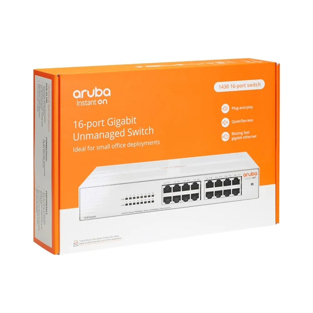 Discount Aruba Instant On 1430 16-Port Gigabit Ethernet Unmanaged Switch, White (R8R47A#ABA)
