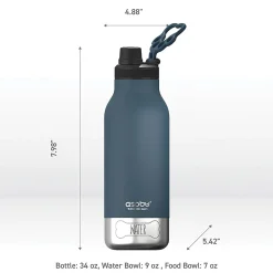 ASOBU Buddy 3-in-1 Water Bottle with Removable Dog Bowl & Food Compartment, 32 oz., Blue (SDB2)