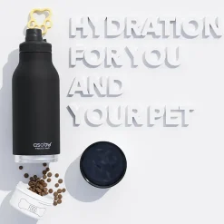 ASOBU Buddy 3-in-1 Water Bottle with Removable Dog Bowl & Food Compartment, 32 oz., Black (SDB2)