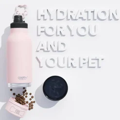 ASOBU Buddy 3-in-1 Water Bottle with Removable Dog Bowl & Food Compartment, 32 oz., Pink (SDB2)