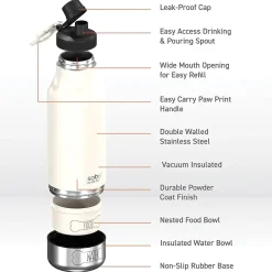 ASOBU Buddy 3-in-1 Water Bottle with Removable Dog Bowl & Food Compartment, 32 oz., White (SDB2)