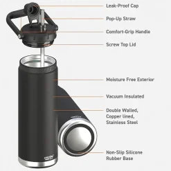 ASOBU Canyon Stainless Steel Vacuum Insulated Water Bottle, 50 oz., Black (ADNATMF7BK)
