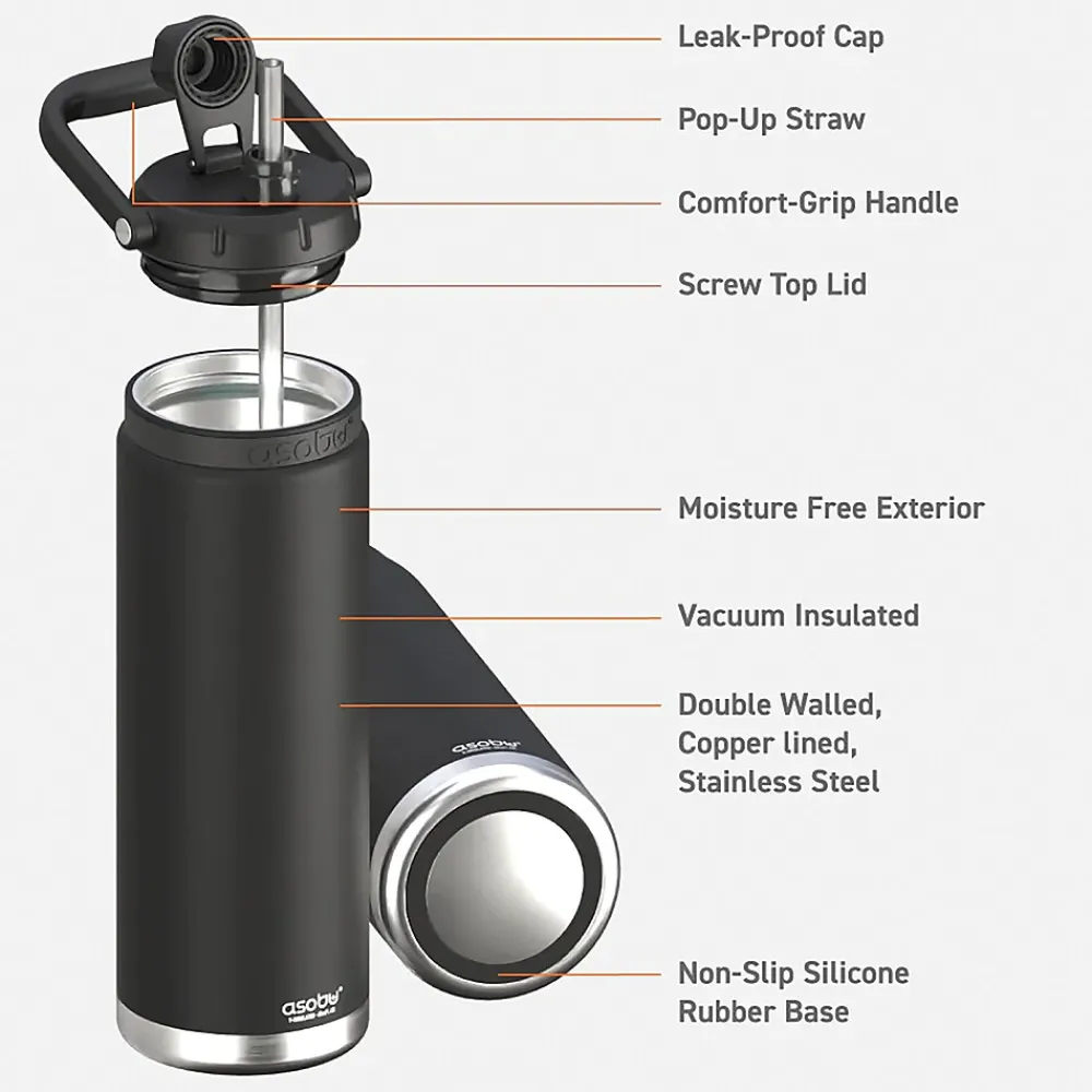 ASOBU Canyon Stainless Steel Vacuum Insulated Water Bottle, 50 oz., Black (ADNATMF7BK)