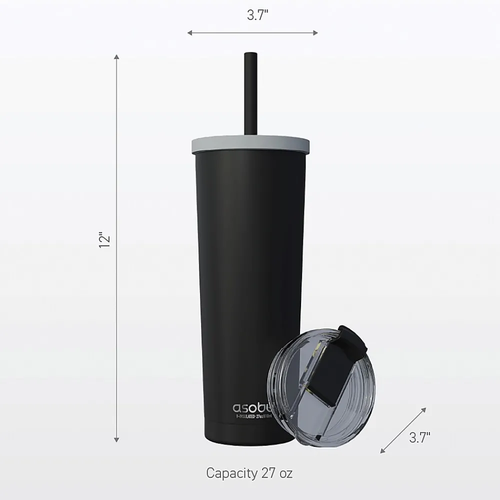 Ocean Double-Walled Vacuum-Insulated Stainless Steel Travel Tumbler with Flexible Straw & Dual Lids, 27 oz., Pink (ICT27)<ASOBU Hot