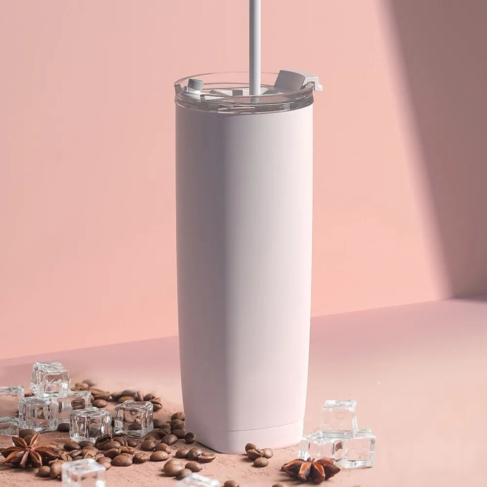 20-Ounce Aquilina Double-Wall-Insulated Stainless Steel Tumbler with Straw, Pink (NA-BF23P)<ASOBU Clearance
