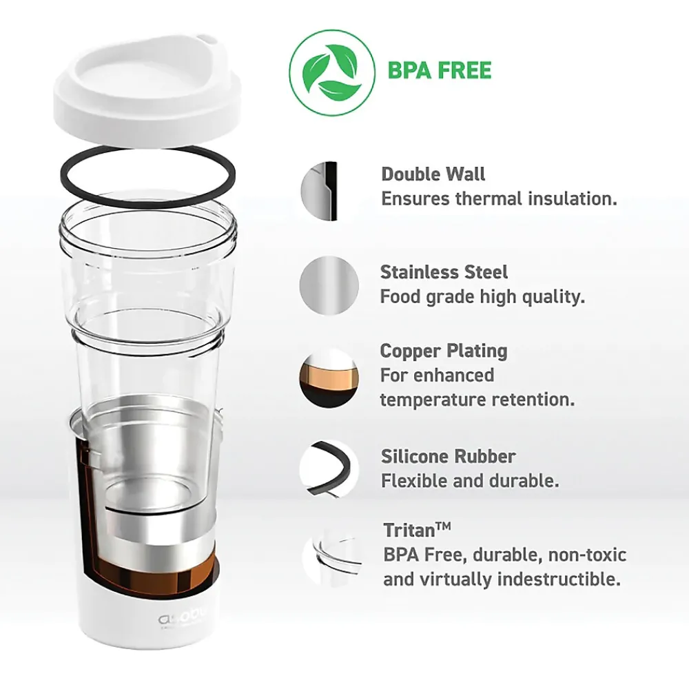 Vista Stainless Steel Double Wall Insulated Coffee Mug, 20 oz., White (ADNASM40W)<ASOBU Outlet
