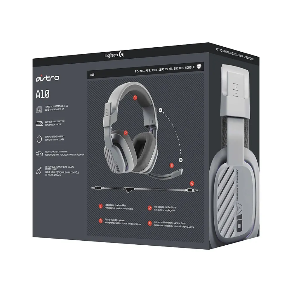 Best Logitech Astro Gaming A10 Gen 2 Stereo Headset, Gray (939-002069)