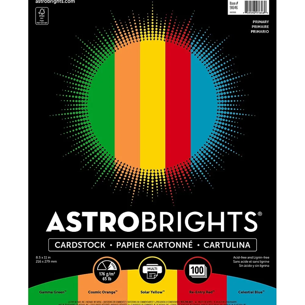 Card Stock*Astrobrights 65 lb. Cardstock Paper, 8.5" x 11", Primary Assortment, 100 Sheets/Ream (91646)