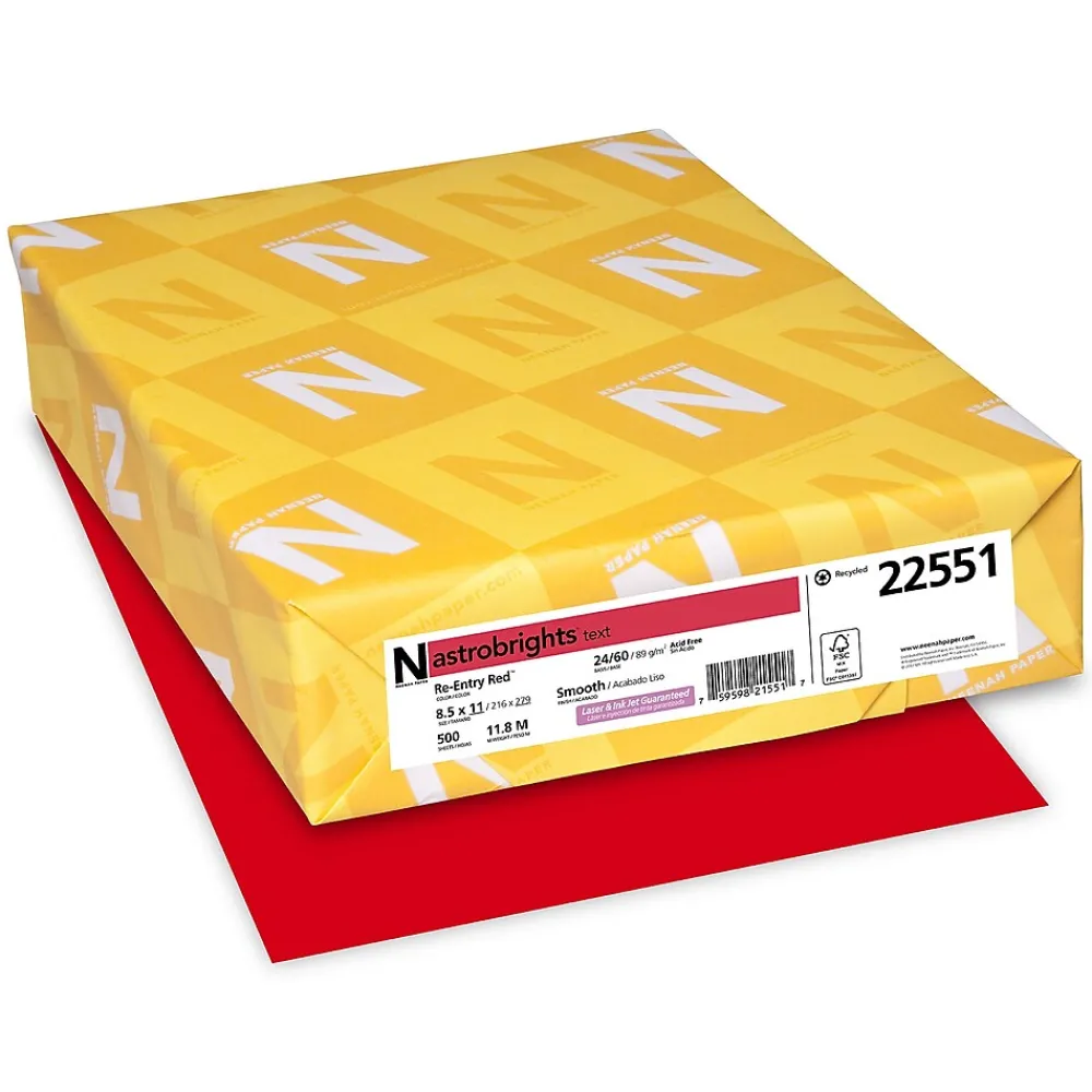Multipurpose Paper*Astrobrights Colored Paper, 24 lbs., 8.5" x 11", , 500 Sheets/Ream (22551) Re-Entry Red