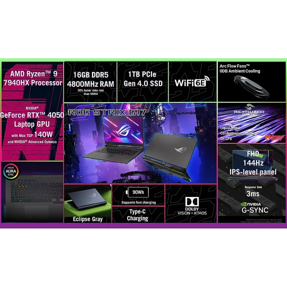 Best Asus ROG Strix G17 17.3" FHD 144Hz Gaming Laptop, Nvidia GeForce RTX 4050, AMD Ryzen 9-7940HX, 16GB RAM, 1TB SSD, Windows 11