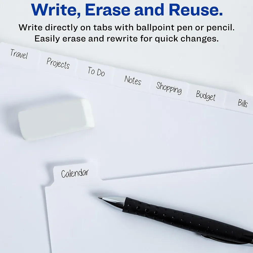 Dividers|Avery Big Tab Write & Erase Paper Divider, 8 Tabs, White/Gold Reinforced, 1 Set (23078)