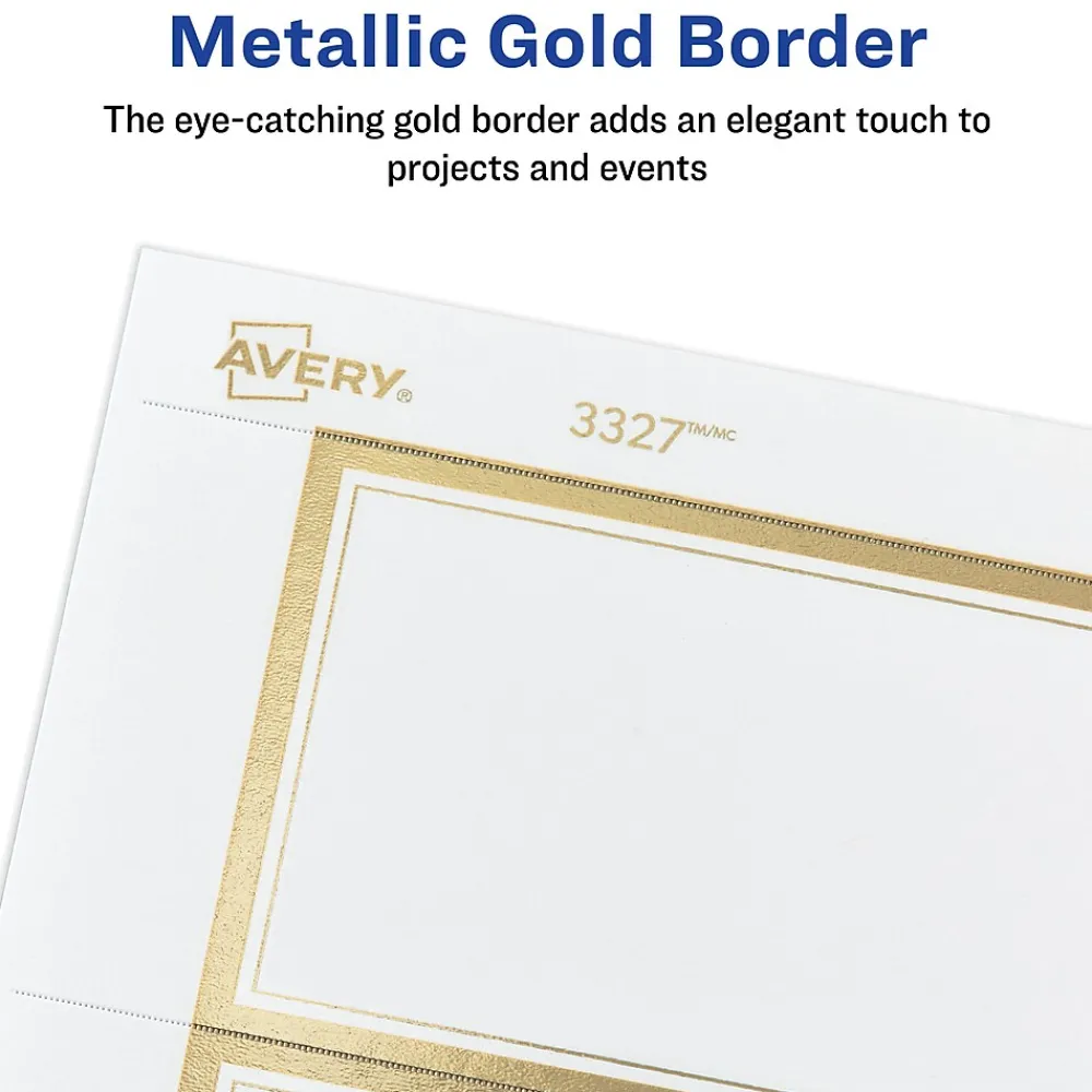 Business Cards*Avery Business Cards, 2" x 3 1/2", White/Gold, 10 Cards/Sheet, 10 Sheets/Pack, 100 Cards/Pack (3327)